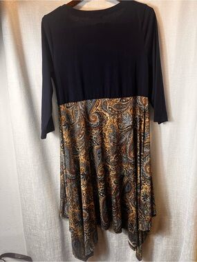 Reborn Navy Top with Gold & Navy Paisley Asymmetrical Dress SIZE LARGE